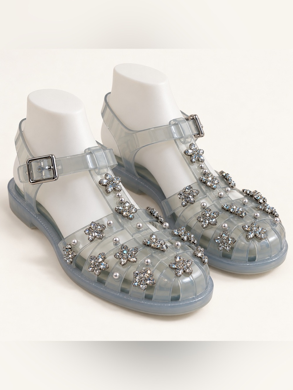 J.Crew Embellished Fisherman Jelly Sandals Milky Clear Size 8 NWT